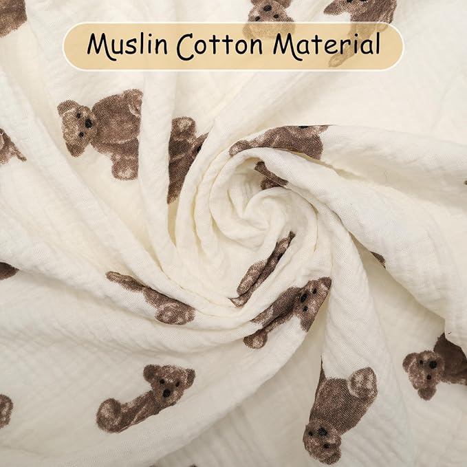 Muslin Nursing Cover for Baby Breastfeeding, Breathable 100% Cotton Breastfeeding Cover with Rigid Hoop for Mother Nursing Apron, Multi-use Carseat Canopy (Bear)