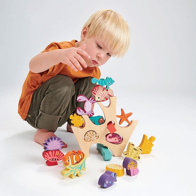 Tender Leaf Toys - Stacking Coral Reef - Colorful Wooden Stacking Coral Reef Toy Set Improving Balancing Activities Toy for Kids 18 Months+