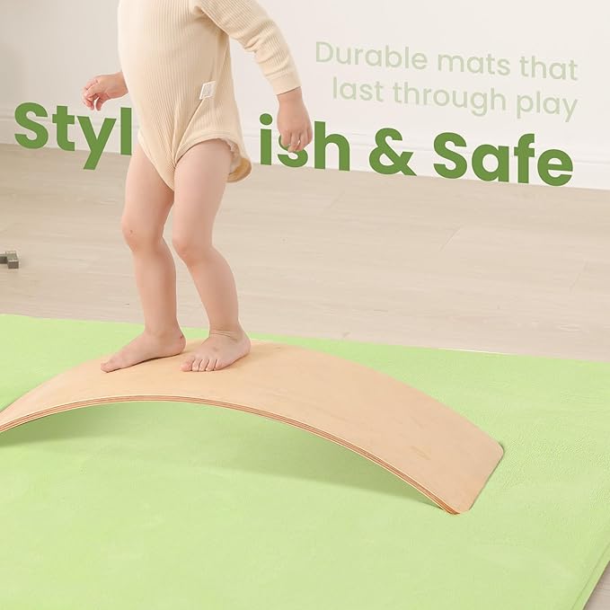 Baby Play Mat for Floor,1.3" Thick Elasti-Foam 50"×50" Playpen Mat for Tummy Time,Water Repellent Soft Coral Velvet for Toddler,Infant,Kids,Non-Slip Backing Safe for Crawling(Light Green)