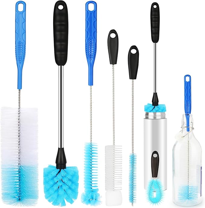 6 Pack Bottle Brush Narrow Neck Cleaning Set, Long Handle Stainless Steel Water Bottle Cleaner Brush for Washing Beer Bottle, Wine Decanter, Cup, Pipes Sinks, Straw, Cup Cover.