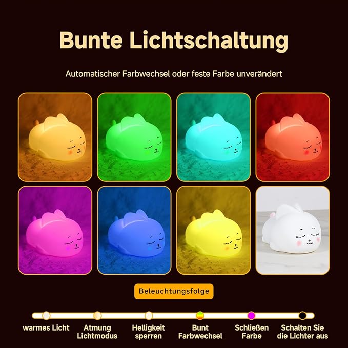 Cute Bunny for Kids Dimmable Baby Room Nightlight, Rechargeable Touch Bedside Nursing Lamp, LED Soft Silicone Novelty Animal Night Light, Halloween Bedroom Decor,Christmas Woman and Kids Gifts