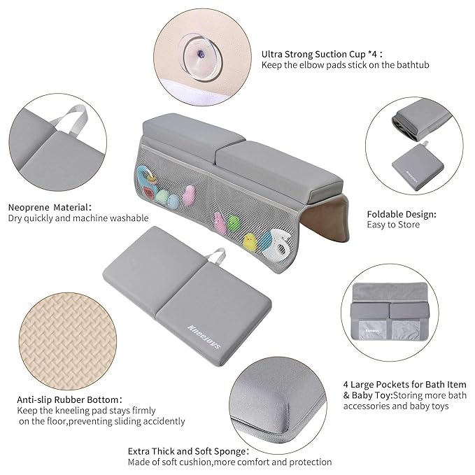 Bath Kneeler and Elbow Rest Pad Bath Kneeler Baby Bath Mat Kneeling Pad Bath Toy Organizer for Tub Kneeling Pad for Bathing Baby Memory Foam