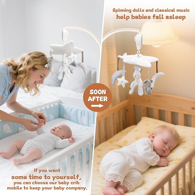 Baby Crib Mobile for Boys or Girls, Mobile Arm&Rotary Music Box Featuring Rabbits Bears Hanging Toys Decor for Montessori Nordic Infant Bedroom Perfect 0 1 2 3 Baby Shower Birthday Christmas Gift