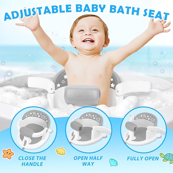 Baby Bath Seat for Babies 6 Months & up,Baby Bathtub Chair,Non-Slip Toddler Bath Support,Sit Up Bath Seat for Baby,Safe Infant & Newborn Bathtub Chair with Soft Cushion,Gray