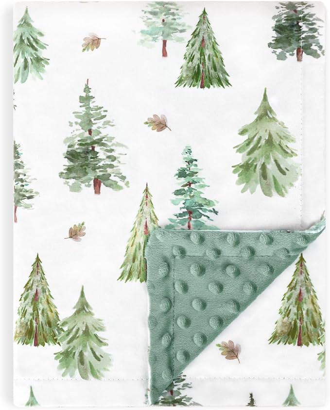 HOMRITAR Christmas Baby Blanket for Boys Soft Lightweight Minky Blanket with Double Layer Dotted Backing for Infant Toddler Nursery Crib with Green Pine Tree Design 30 x 40 Inch