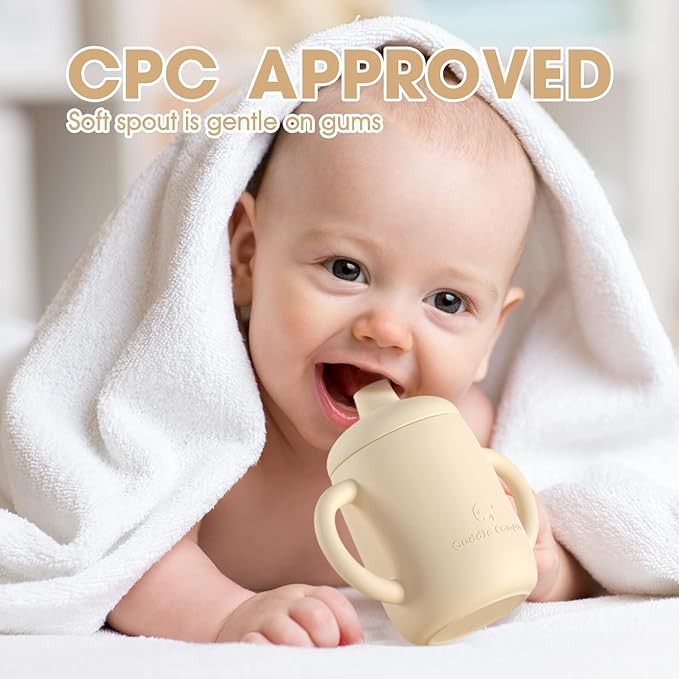 Cuddle Campus Sippy Cups 7OZ, [4 in 1] Baby Cups, Shatterproof Silicone Straw Cup,Open Cup for 6M, 6M+,6-12 Months,1/1+ Year Old Baby,Toddler