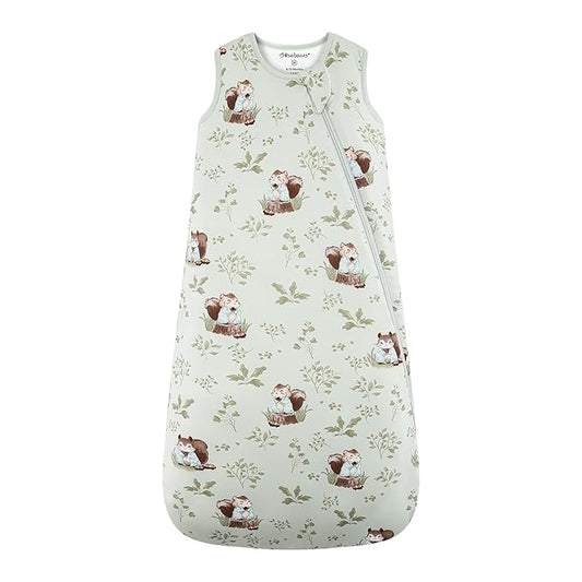 Mosebears Unisex Rayon Made from Bamboo Sleep Sack with 2-Way Zipper,2.5 Tog Baby Winter Sleep Sack(Green Animal,0-6 Months)