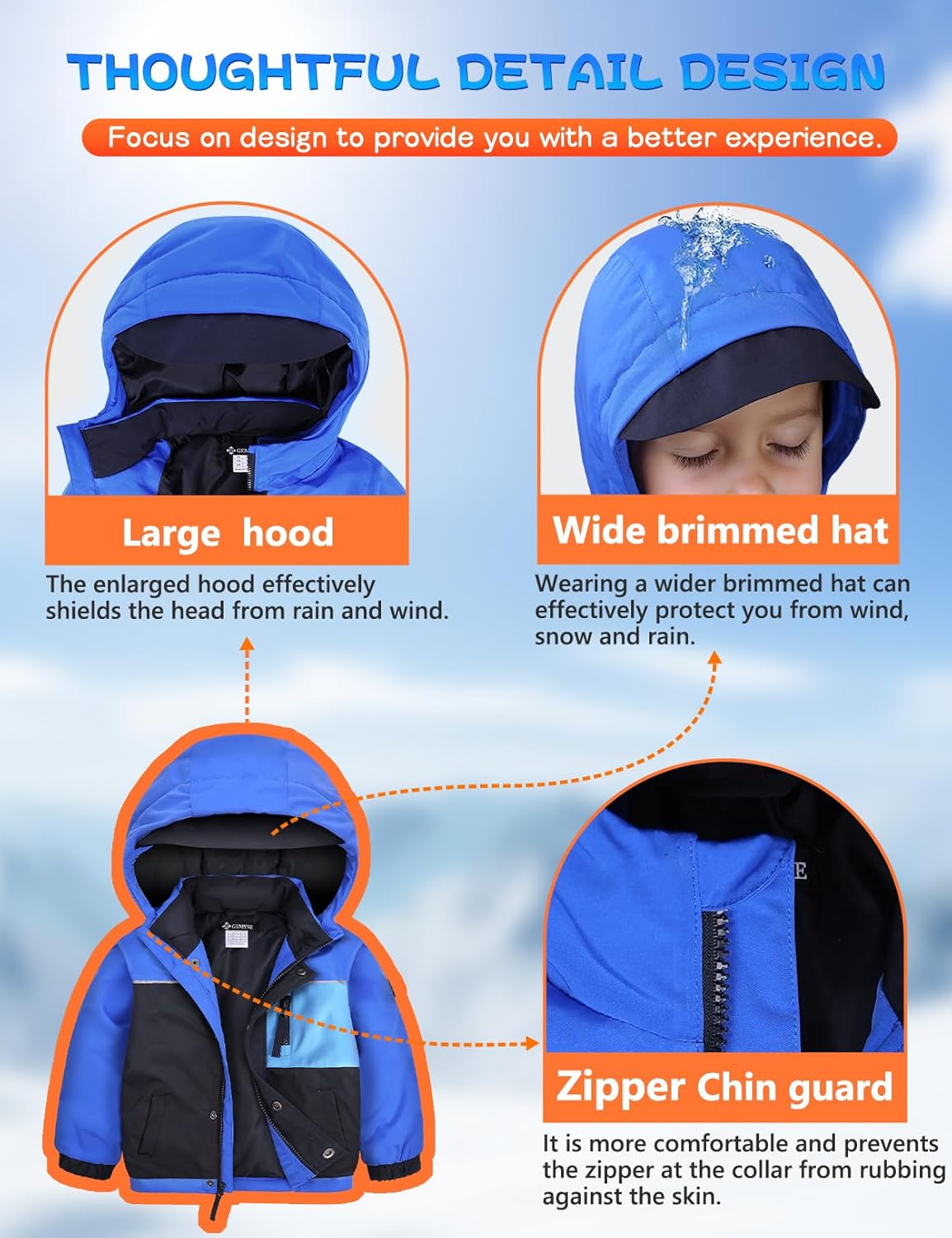 GEMYSE Toddler Boys Winter Coat Waterproof Ski Snow Jacket with Hood Thicken Warm Baby Jacket Outerwear