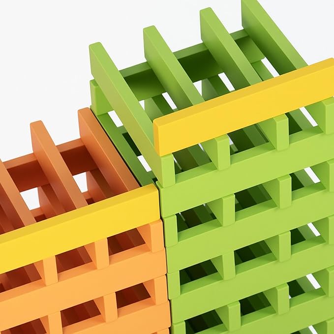 300pcs Open Ended Wooden Building Blocks for Kids 6.6lb, Solid Rectangular Wood Construction Toys for Toddlers, STEM Building Set,Birthday Gift for Kids Ages 3-8 Small 4.7" - Pine Rainbow