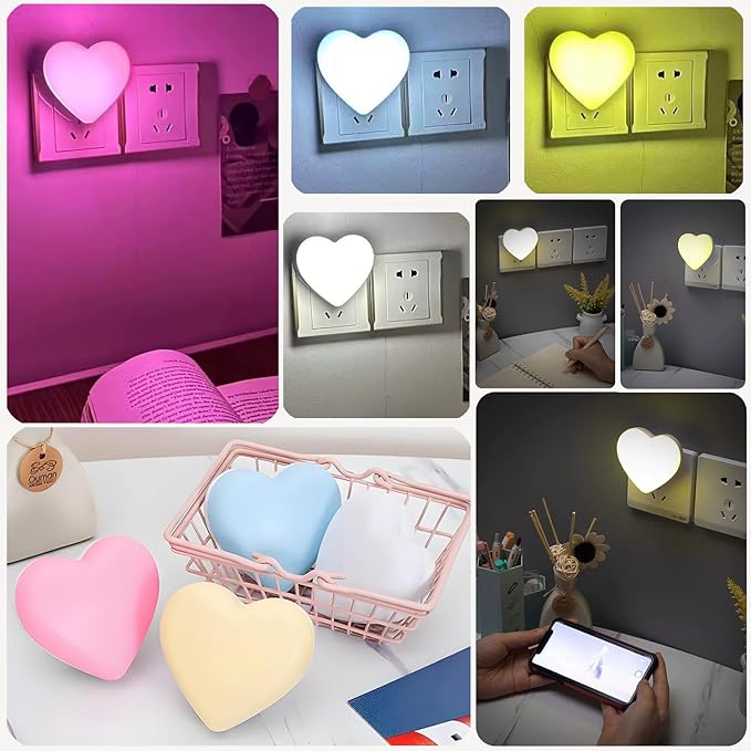 Night Lights Plug into Wall - Heart LED Night Light for Kids, Cute Nightlight Plug in with Auto On/Off Dusk to Dawn Sensor, Soft Warm Lamp for Bedroom, Nursery, Living Room, Bathroom, Hallway, Pink