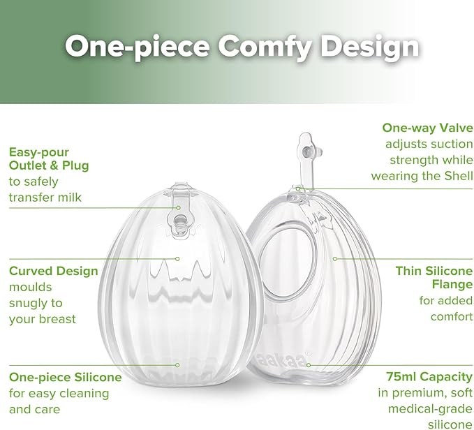 haakaa Wearable Silicone Breast Pump with Steriliser Bag, 2-in-1 Hands-Free Passive Breast Milk Catcher for Nursing Mom, Breastfeeding Essentials, 2-Pack 75ml Pumps & 1 Steriliser Bag