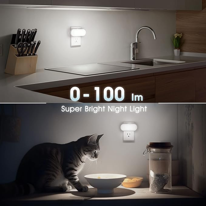 DORESshop Led Night Light, Plug into Wall, [2 Pack] with Dusk to Dawn Sensor, 1W 5000K Dimmable Night Light from 0LM to 100LM for Bathroom Hallway Bedroom Kids Room Stairway