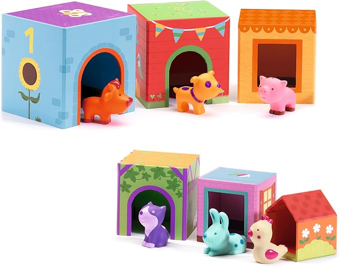 DJECO - Topanifarm Blocks - Build a Farm, Wooden Blocks & Animal Toys - Sorting & Stacking - Enhances Fine Motor Skills - Durable Playtime - Cute Design - Preschool Kids 18+ Months