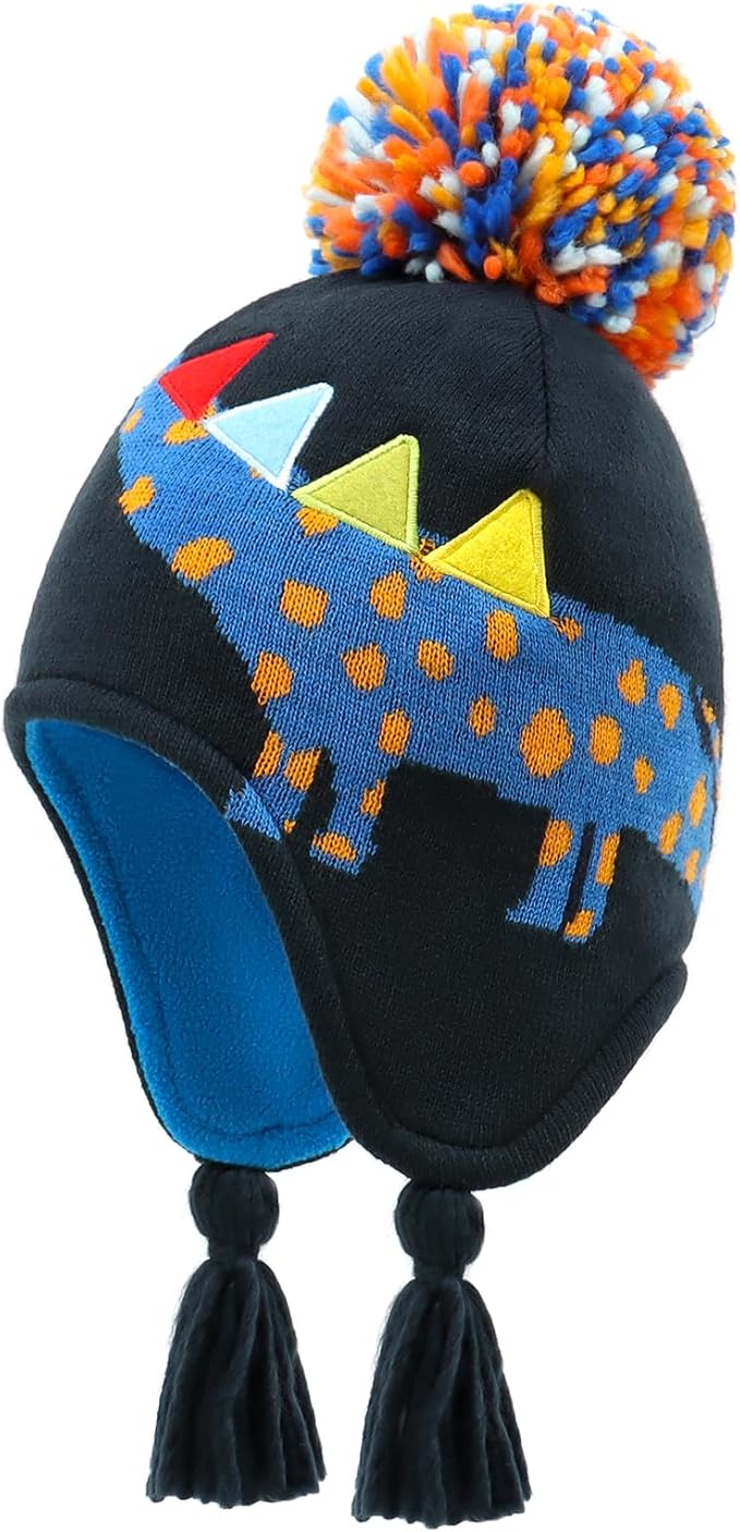 Duoyeree Kids Beanie Hat for Boys Girls Pom-pom Kint Hats Cozy Lining Winter Skull Cap