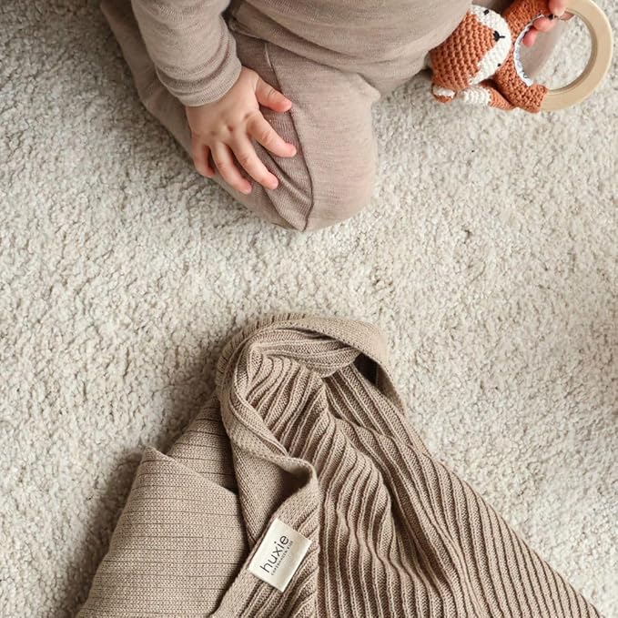 Knitted Organic Cotton Baby Blanket- Swaddle Blanket, 30" x 40" Soft Receiving Blanket for Newborn (Mochachino)