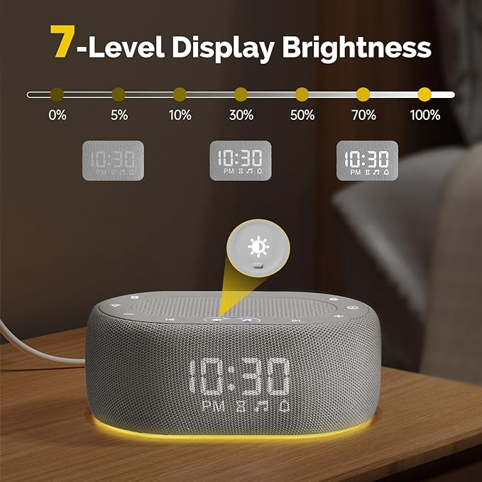 1Mii White Noise Sound Machine for Sleep, Pink Noise Machines for Baby Adults Sleeping, 18 Soothing Sounds with 7-Color Night Light, Timer, Alarm Clock, 16 Volume Levels, Remote App Control - Grey
