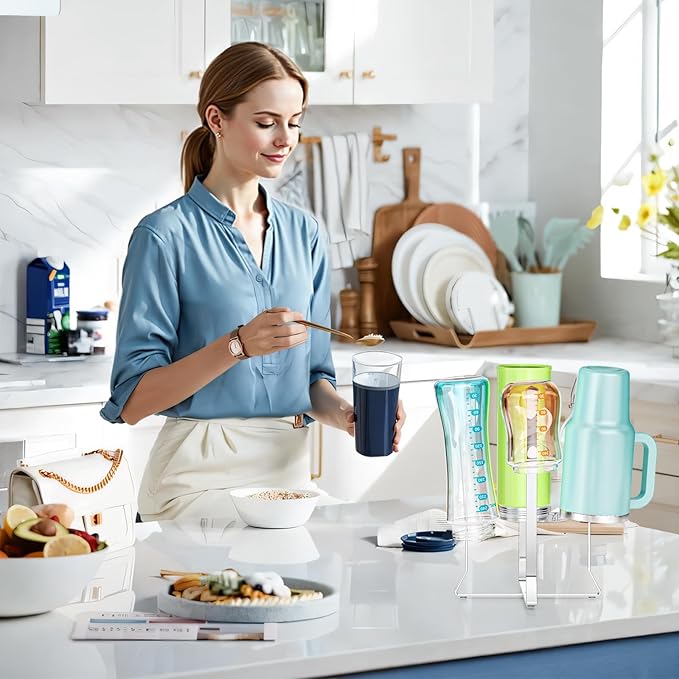 Foldable Bottle Drying Rack, Reusable Storage Bag Dryer, Space Saving Cup Draining Holder Drying Rack for Bottles, Plastic Bags, and Cups (1, Sliver)