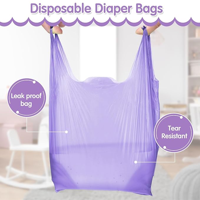 Honoson 1200 Count Baby Disposable Diaper Bags Scented Diaper Sacks with Tie Handle Disposal Baby Poop Trash Bags Waste Sacks Refill (Purple)