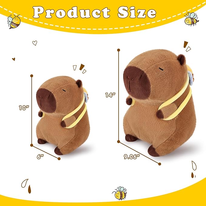 Achwishap Capybara Plush,Cute Plushies Capybara Stuffed Animal,Capybara Plush Toys,Kawaii Plushie Stuffed Toy with Bee Backpack Plushies Gift for Kids Adults Birthday(Capybara with Bee Backpack,10”)