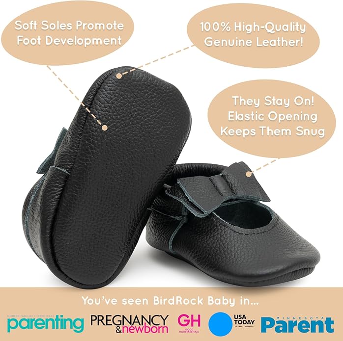 BirdRock Baby Bow and Knot Moccasins - Genuine Leather Baby Girl Shoes