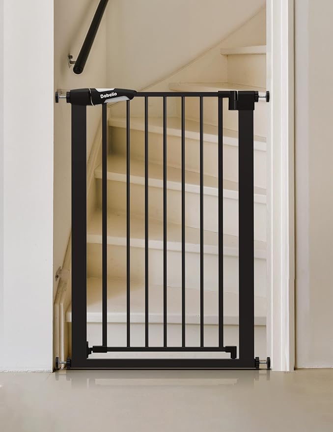 BABELIO 36" Tall Narrow Baby Gate, 26-28.5" Auto-Close Metal Pet Gate for Small Stairs/Doorways/Hallways, NO Drilling Pressure Mounted for Child and Pets, NO Extensions, Black