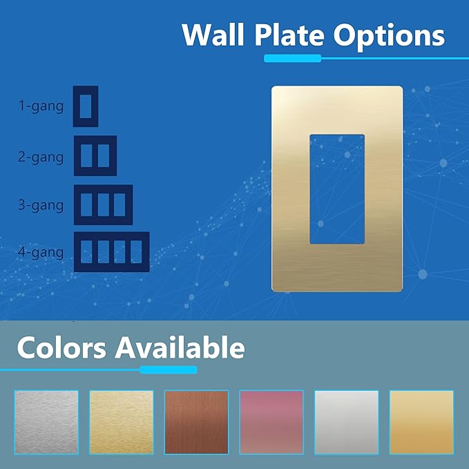 LIDER Screwless Metal-Surface Wall Plate, Decorator Switch Cover, Temperature and Impact Resistant, 201 Stainless Steel, Modern Decoration Upgrade, Mid-Size 1-Gang 4.88" x 3.11", Brushed Brass