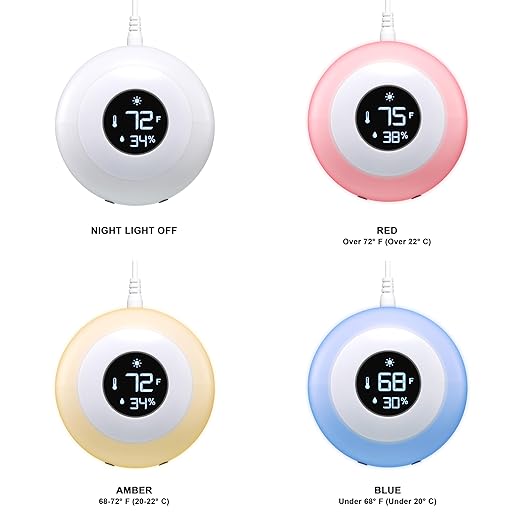 LittleHippo Kelvin Color Changing Night Light, Room Thermometer and Hygrometer (Humidity Monitor) for Nursery, Baby's Bedroom, Child's Room