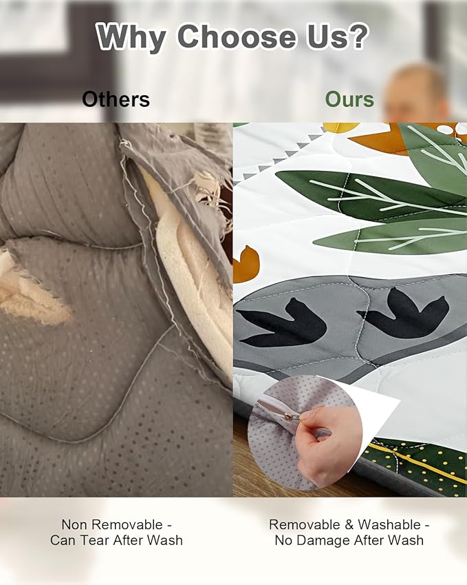 Premium Foam Baby Play Mat 47x47 – Removable & Machine Washable Cover, Extra Thick Padding Playpen Mat, Non-Slip Crawling Mat, Easy to Clean for Infants, Toddlers & Babies