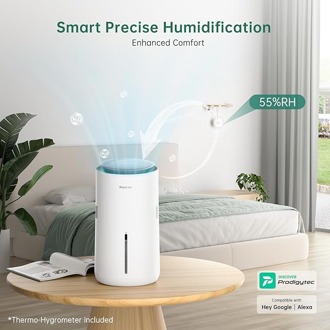 MistFree Smart Humidifier for Bedroom, Evaporative Humidifier No White Dust, Auto Humidity & APP Control, 3L Water Tank Easy to Clean, Sleep Mode, Timing, Humidifiers for Home/Office(White)