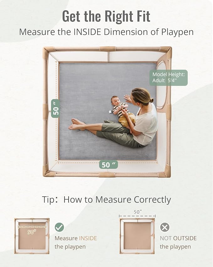 Blissful Diary Ultra Soft Baby Play Mat, 50x50 Floor Mat with Removable & Washable Slip-On Cover for Babies and Toddlers Infants, Light Grey