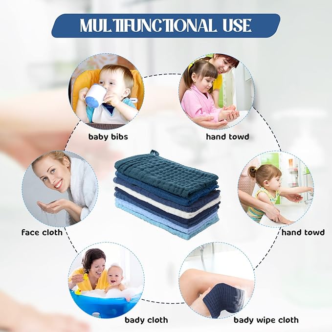 8 Packs Muslin Burp Cloths 6 Layers Unisex Baby Items Absorbent Burp Rags Colorful Muslin Washcloths for Baby Plain Soft Cotton Cloth for Babies Girls Boys, 10 x 20 Inch (Fresh Colors)