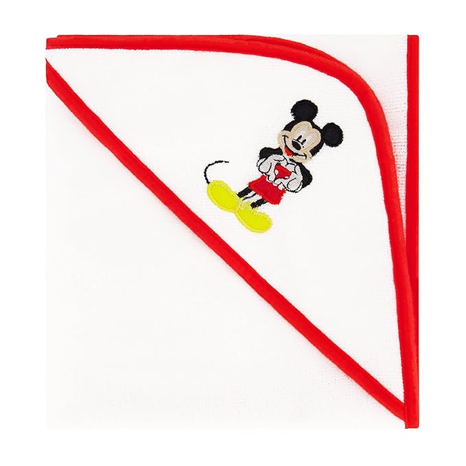 Disney Cudlie Baby Boy Mickey Mouse 2 Pack Rolled/Carded Hooded Towels in Happy Place Print