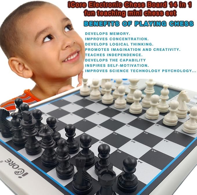 iCore Electronic Chess Set, Talking Chess Master Pro, 30 Skill Levels and 14 Brain Games, 1 or 2-Player Modes for All Ages