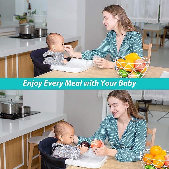 Hook On High Chair, Fast Table Clip-on High Chair, Fold-Flat Storage, Portable Baby Feeding Seat with Dining Tray for Travel Outside