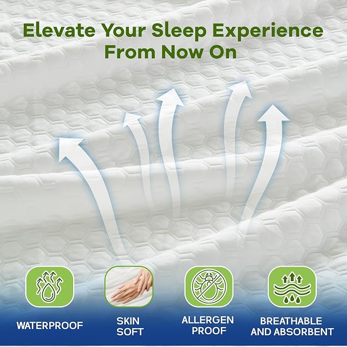 Premium Tencel Full Size Mattress Protector Cover in White, Natural and Skin Soft, Waterproof and Fully Fitted Deep Pocket, Hypoallergenic, Breathable, Noiseless and Absorbent