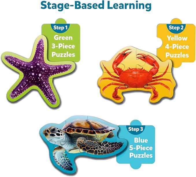 Skillmatics Step by Step Puzzles - 41 Piece Jigsaw & Toddler Puzzle, Montessori Educational Toy for Boys & Girls, Underwater Animals, Travel Friendly, Gifts for Kids Ages 3, 4, 5 and Up