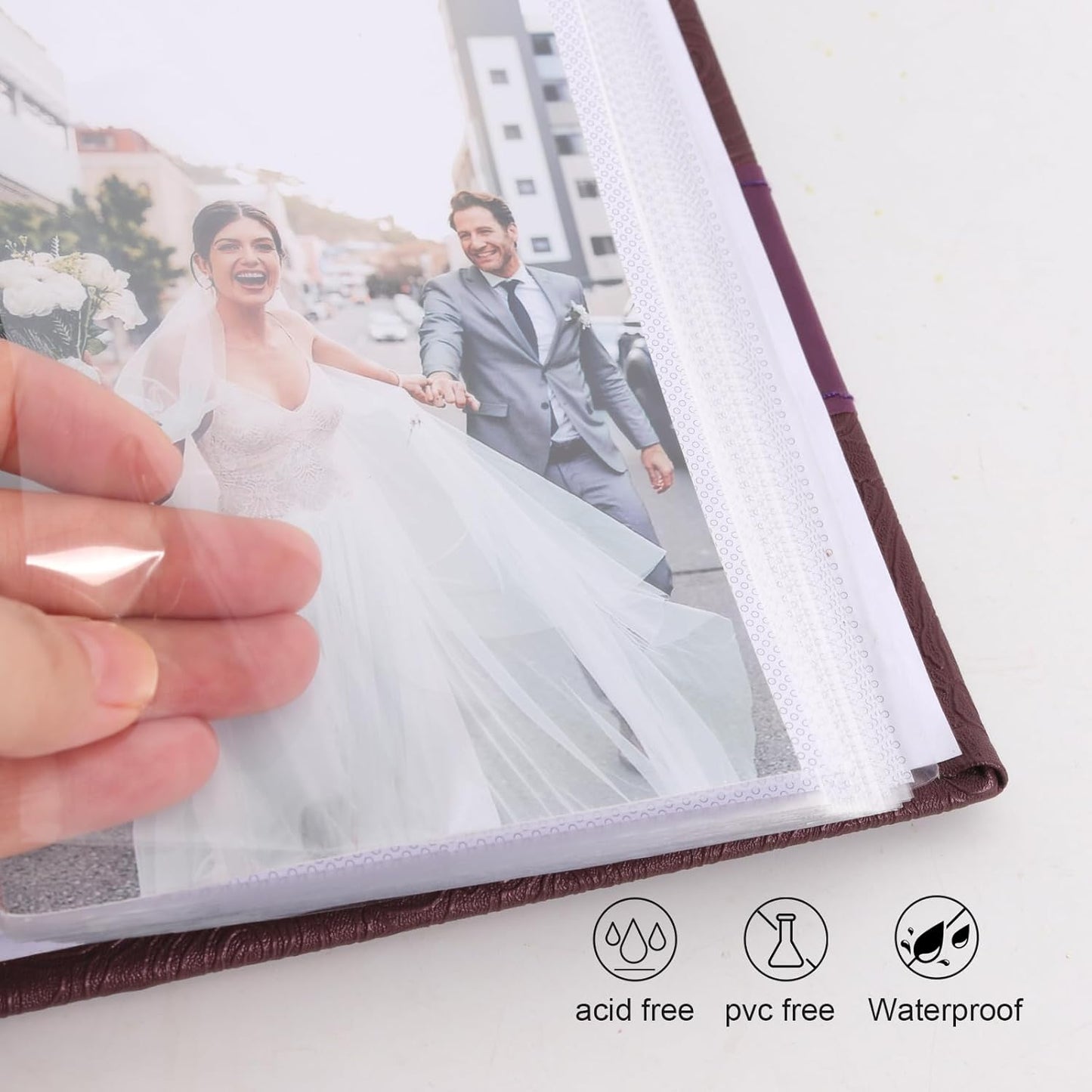 RECUTMS Photo Album 4x6 with Writing Space 100 Photos Photo Book, Leather Cover Picture Album with Memo Areas for Wedding Anniversary Family Baby Couple Valentines Graduation Travel (Purple)