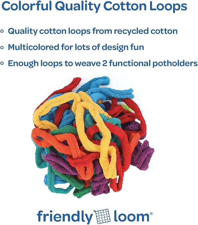 Friendly Loom 7” Traditional Potholder Weaving Kit | Sturdy Metal Loom and Quality Cotton Weaving Loops in Rainbow Colors | Complete Kit to Weave 2 Functional Potholders | Made in the USA