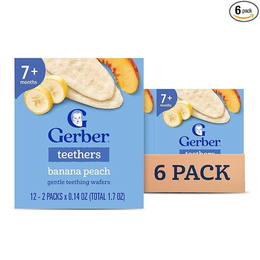 Gerber Teethers, Banana Peach Gentle Teething Wafers, Baby Teething Snacks, 6PK