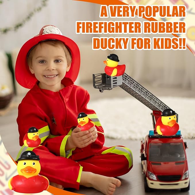 Sotiff 24 Pcs Firefighter Rubber Ducks Bulk 2 Inch Fireman Rubber Ducky for Firefighter Party Favors Birthday Party Gifts Beach Summer Bath Tub Pool Float