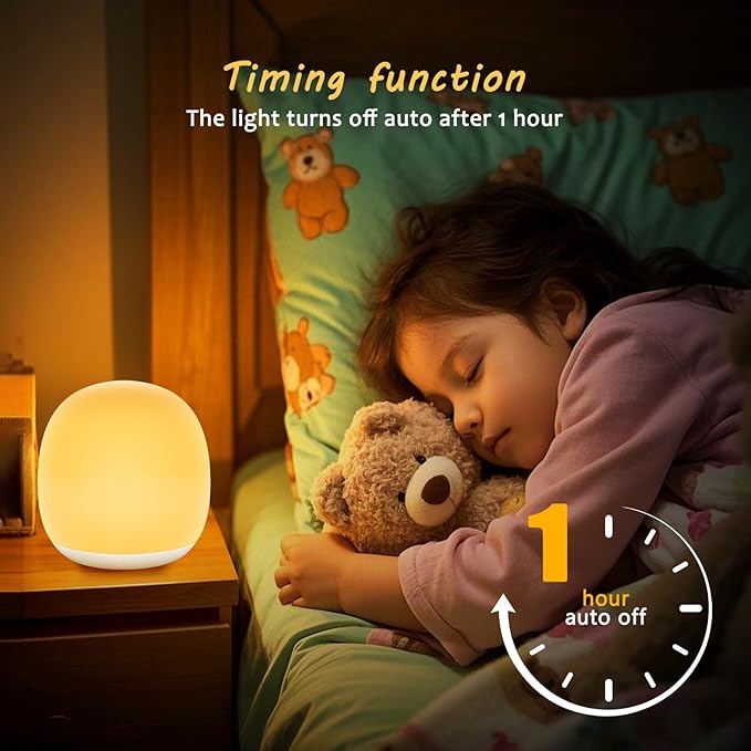 Night Light for Kids, Egg Night Light for Nursery,RGB Color Changing&Dimmable Touch Control Baby Light with Timer, Silicone Portable Toddler Nightlight Lamp for Bedside, Kids Room