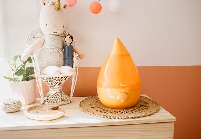 Crane Ultrasonic Cool Mist Humidifier for Bedroom, Baby Nursery, Kids Room, Plants, or Office, Large 1 Gallon Tank, Filter Optional, Orange