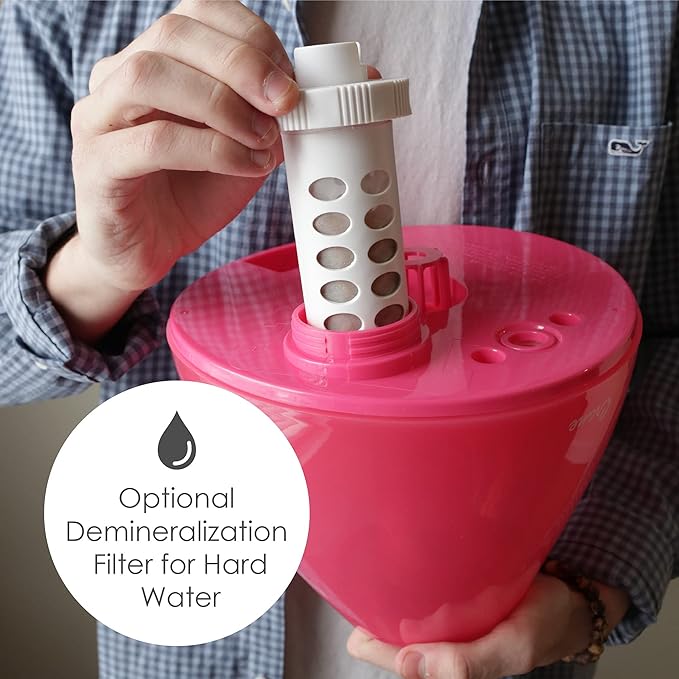 Crane Ultrasonic Humidifiers for Bedroom and Office, 1 Gallon Cool Mist Air Humidifier for Large Room and Home, Humidifier Filters Optional, Pink