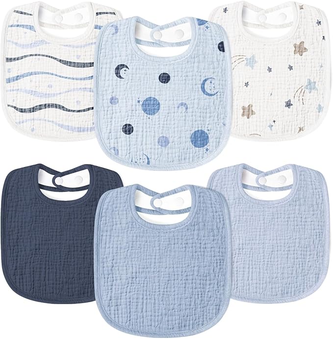 Susurration Muslin Baby Drool Bibs 6Pack Soft Square Adjustable Baby Bandana Bibs for Unisex Girls & Boys