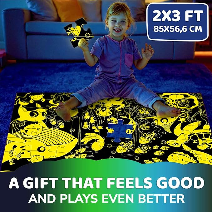 QUOKKA Floor Puzzles for Kids Ages 4–8 – 2x3 FT Giant Glow in The Dark Jigsaw – 48 Large Pieces – Deep Sea Adventure Scene – Montessori Toy with Gift Box – Fun Learning Activity