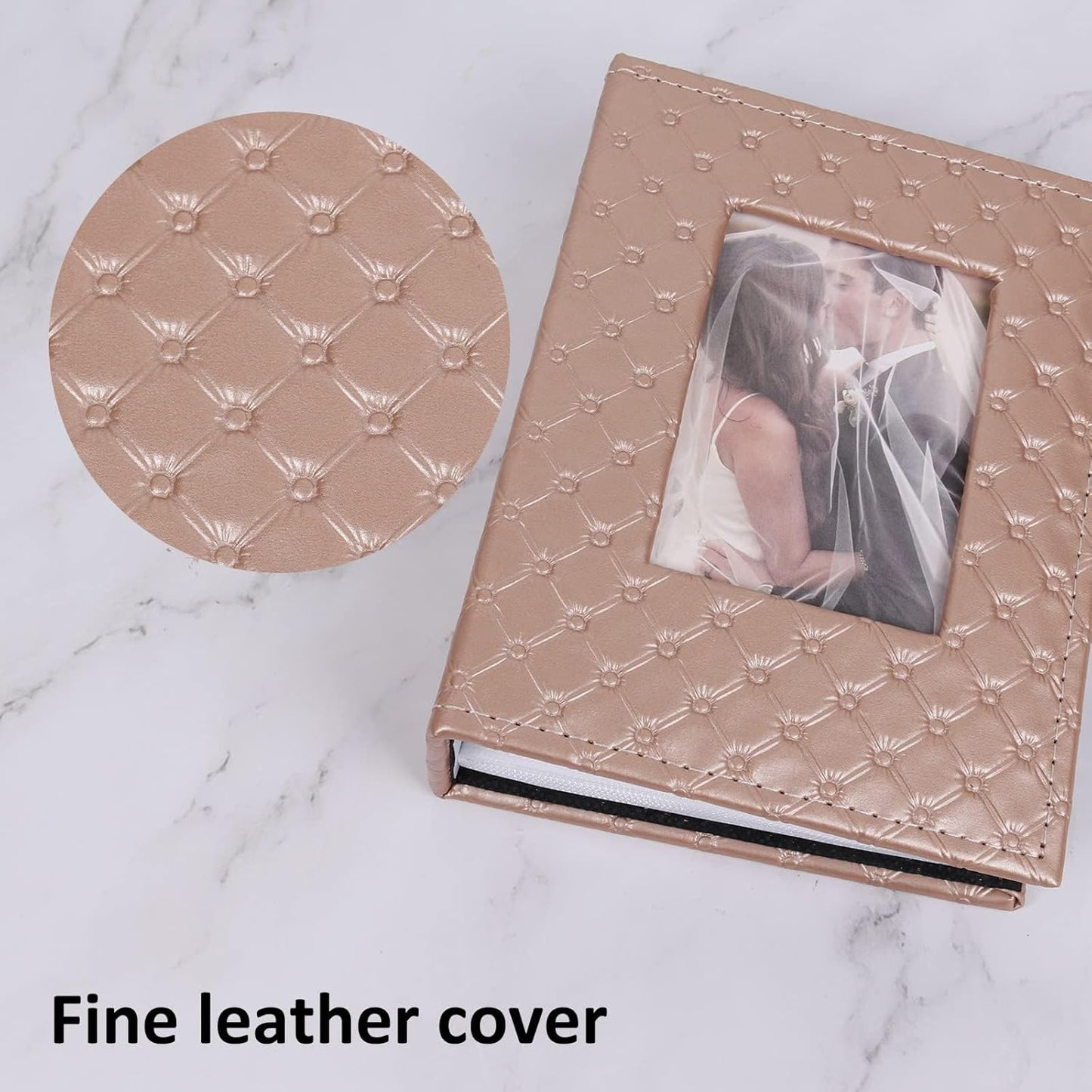 RECUTMS Photo Album 4x6 52 Photos, Small Photo BookButton Grain PU Leather Window 26-Sheet Holds 52 Pictures for Picture Album Wedding Family Baby Vacation(Brown)