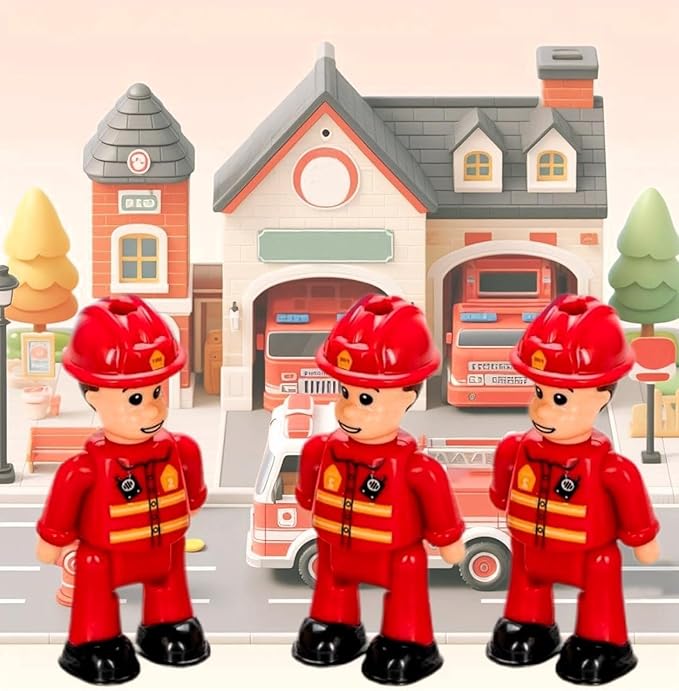 FUNERICA Toy Figures & Playsets - Fireman Action Figures for Kids - Firefighter Figurines - Little People Figures for Play, Fire Trucks, Fire Station Playsets - Mini People Community Helpers (4-Pack)