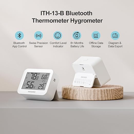 Temperature Hygrometer Monitor, Hygrometer Thermometer, Remote APP Control Greenhouse Accessories Room Temperature Monitor, Room Thermometer for Baby Nursery, 1 Years Data Storage Export, LCD