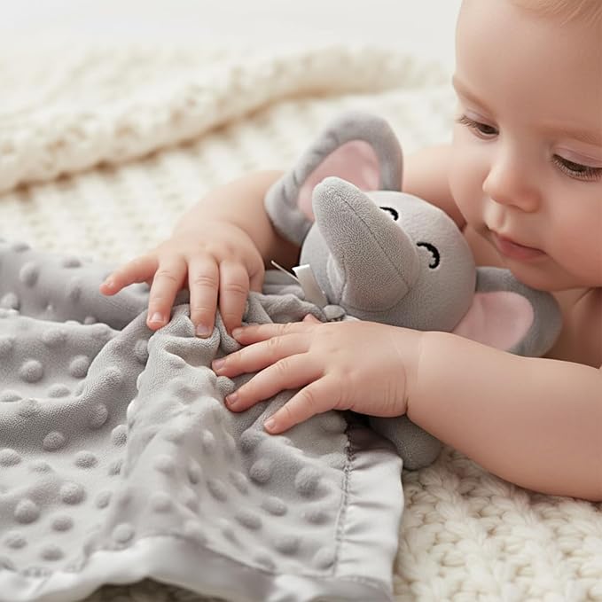 Pro Goleem Elephant Security Blanket, Soft Lovey Unisex Lovie Baby Gifts for Boys and Girls Snuggle Toy Stuffed Animal Newborn Essentials and Items Grey 16 Inch