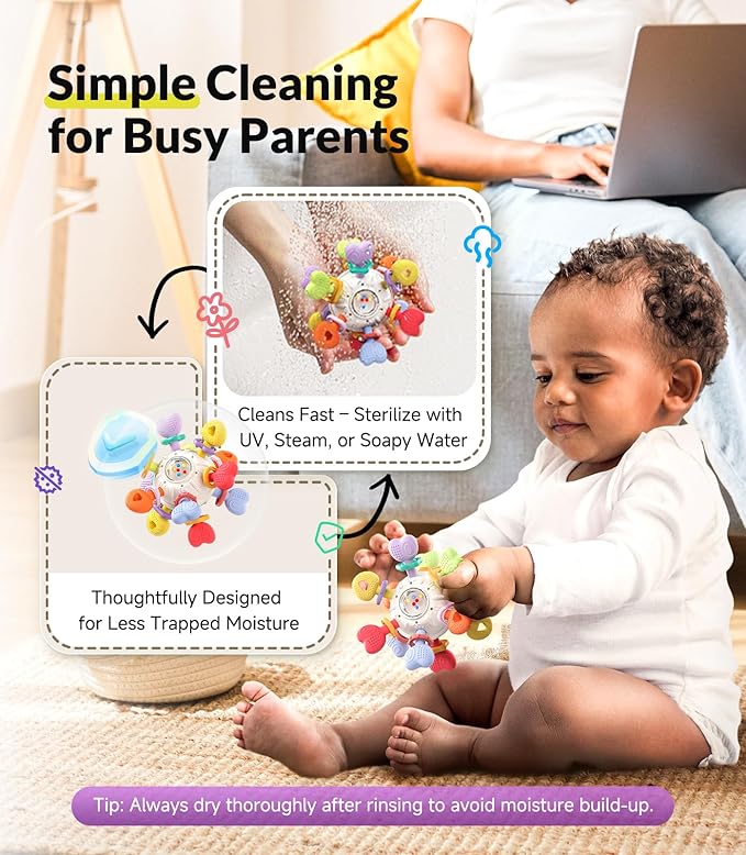 Baby Montessori Rattle & Teething Toys - Safe, Multi-Functional BPA-Free Silicone Sensory Learning Teether Baby Toys for Infant 0-12 Months Teething Relief & Fun Play Perfect Baby Gift for Boys Girls